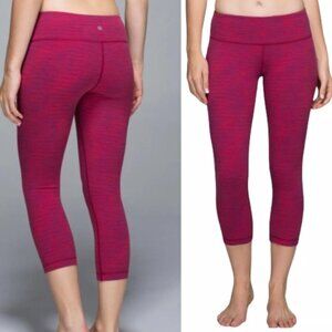 LULULEMON   * Wunder Under Crop II Diamond Jacquard Space Dye Bumble Berry Sz 4
